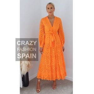 Zara belted eyelet orange dress